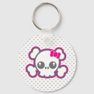 Kawaii Pink Ribbon Skull Sleutelhanger