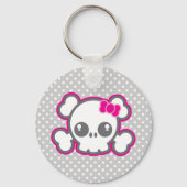 Kawaii Pink Ribbon Skull Sleutelhanger (Voorkant)