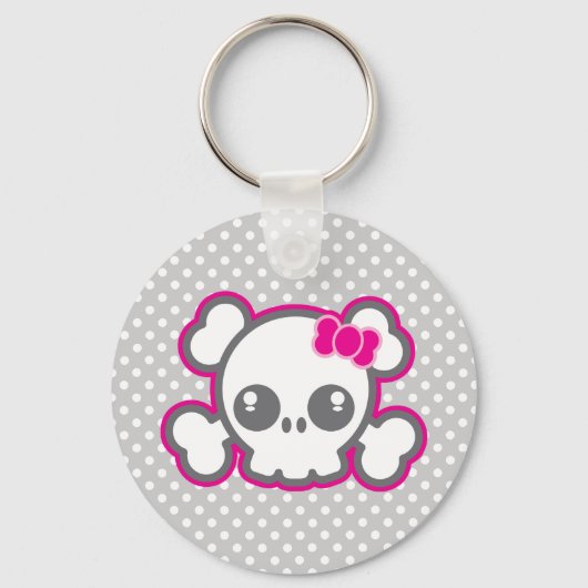 Kawaii Pink Ribbon Skull Sleutelhanger (Voorkant)