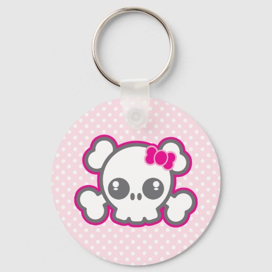 Kawaii Pink Ribbon Skull Sleutelhanger (Voorkant)
