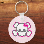 Kawaii Pink Ribbon Skull Sleutelhanger (Voorkant)