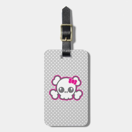 Kawaii Pink Ribbon Skull Travel Bagagelabels (Voorkant verticaal)