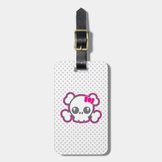 Kawaii Pink Ribbon Skull Travel Bagagelabels (Voorkant verticaal)