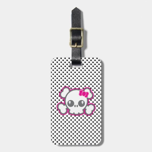 Kawaii Pink Ribbon Skull Travel Bagagelabels (Voorkant verticaal)