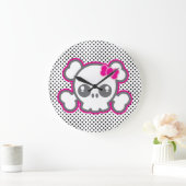 Kawaii Pink Ribbon Skull Wall klok (Huis)