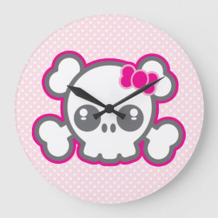 Kawaii Pink Ribbon Skull Wall klok