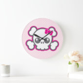 Kawaii Pink Ribbon Skull Wall klok (Huis)