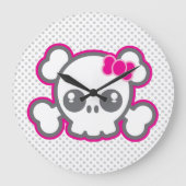 Kawaii Pink Ribbon Skull Wall klok (Voorkant)