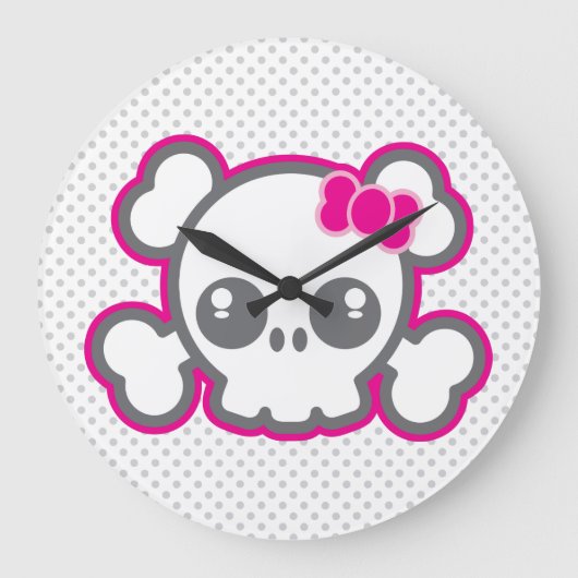 Kawaii Pink Ribbon Skull Wall klok (Voorkant)