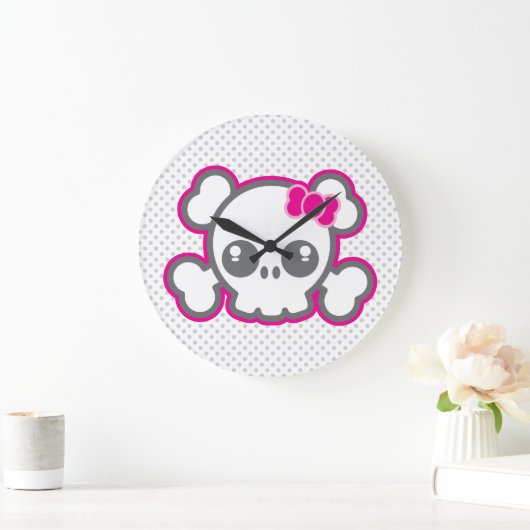 Kawaii Pink Ribbon Skull Wall klok (Huis)