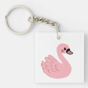 Kawaii Pink Swan – Schattigee Cartoon Dierendesign Sleutelhanger