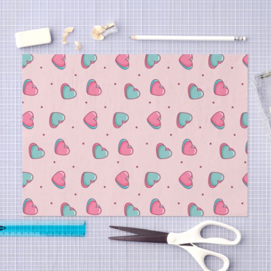 Kawaii Pink Valentijnsdag Heart Doodle Pattern Tissuepapier (Craft)