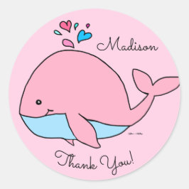Kawaii Pink Whale Gepersonaliseerd Ronde Sticker