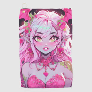 Kawaii Pinkcore Fantasy Demon Anime Girl Golfhanddoek