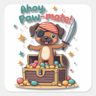Kawaii Pirate Boxer Dog Vierkante Sticker