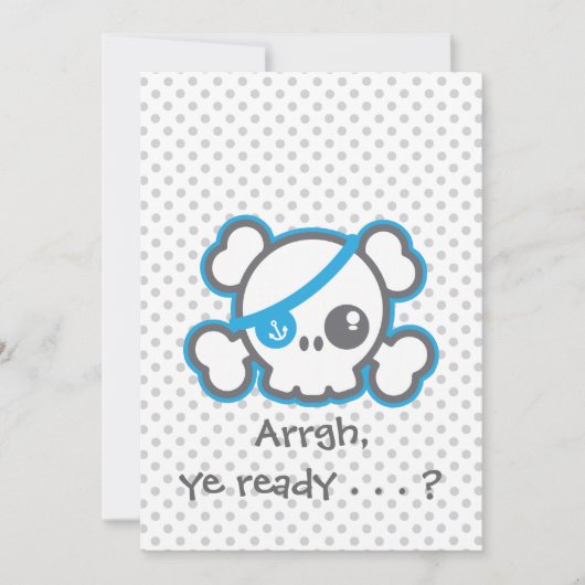 Kawaii Pirate Skull Halloween Party Invitation Kaart (Voorkant)