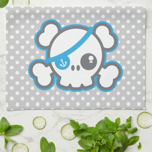 Kawaii Pirate Skull Kitchen Towel Theedoek (Gevouwen)