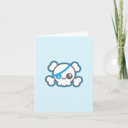 Kawaii Pirate Skull Note Card Kaart (Voorkant)