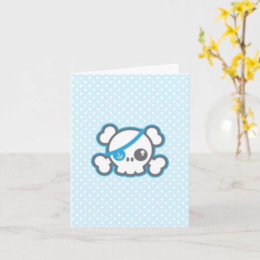 Kawaii Pirate Skull Note Card Kaart (Gele Bloem)