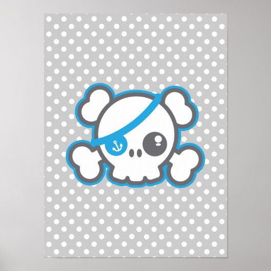 Kawaii Pirate Skull Poster Print (Voorkant)