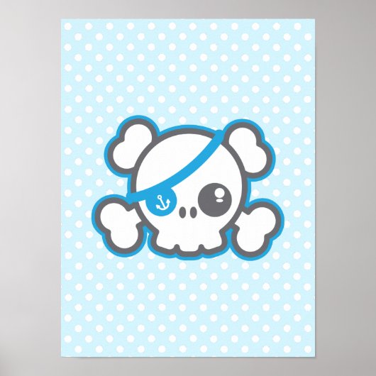 Kawaii Pirate Skull Poster Print (Voorkant)