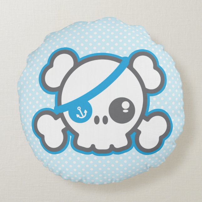 Kawaii Pirate Skull Round Pillow Rond Kussen (Achterkant)