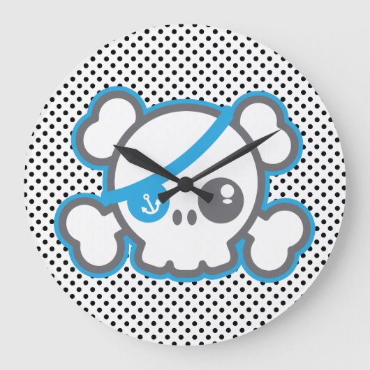 Kawaii Pirate Skull Wall klok (Voorkant)