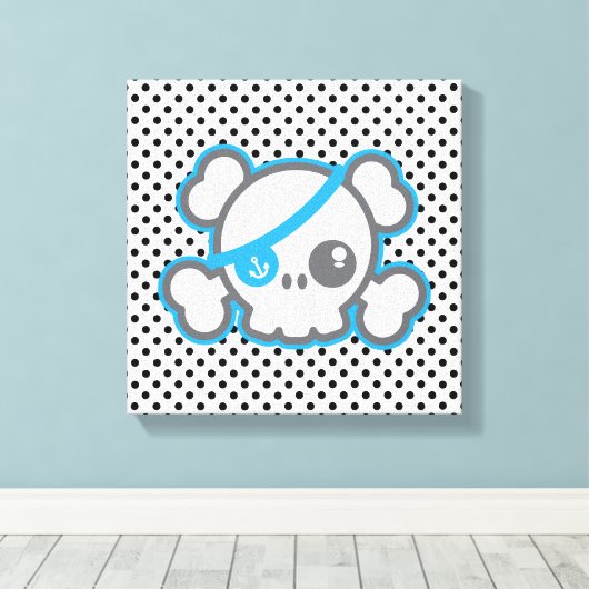 Kawaii Pirate Skull Wrapped Canvas (Insitu (Houten vloer))