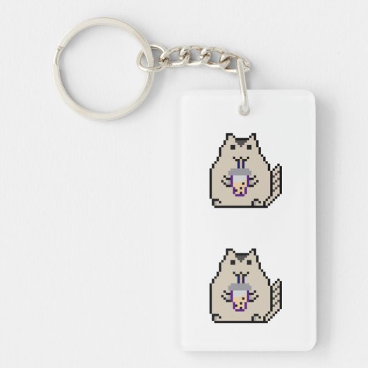 “Kawaii Pixel Art Kat Boba Thee Liefhebber – Grapp Sleutelhanger (Voorkant)