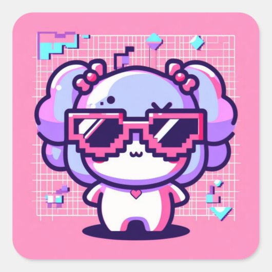 Kawaii Pixel Pal Vierkante Sticker (Voorkant)