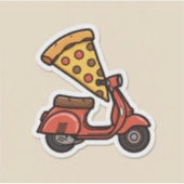 Kawaii Pizza Bezorgscooter Sticker (Voorkant)