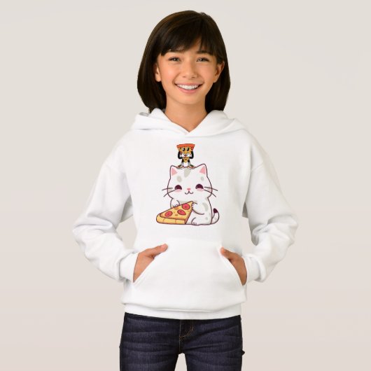 Kawaii Pizza Cat & Little Pizza Buddy Funny Graphi (Voorkant volledig)