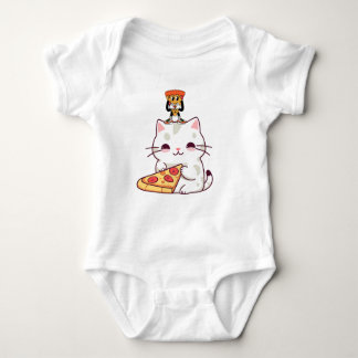 Kawaii Pizza Cat & Little Pizza Buddy Funny Graphi Romper