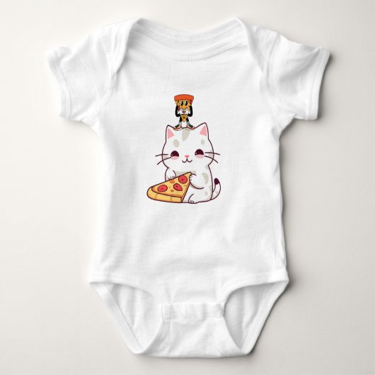 Kawaii Pizza Cat & Little Pizza Buddy Grappige Gra Romper (Voorkant)