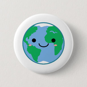 Kawaii Planet Earth Ronde Button 5,7 Cm