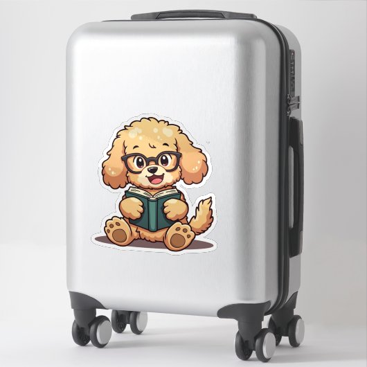 Kawaii Poedel leest een boek Sticker (Koffer)