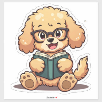 Kawaii Poedel leest een boek Sticker