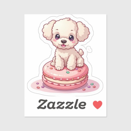 Kawaii Poedel Zittend op Macaron Sticker (Vel)