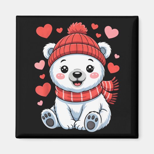Kawaii Polar Bear Valentines Day Hearts Scarf Bean Magneet (Voorkant)
