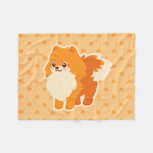 Kawaii Pomeranian Cartoon Dog Fleece Deken (Voorkant (Horizontaal))