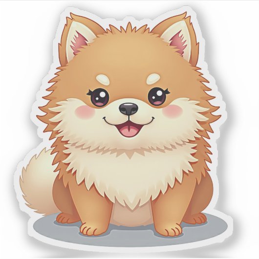 Kawaii Pomeranian, charmante Bow-Wow, klein Sticker (Voorkant)