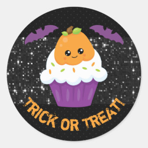 Kawaii Pompoen Halloween Cupcake Ronde Sticker