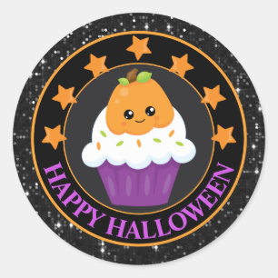 Kawaii Pompoen Halloween Cupcake Ronde Sticker
