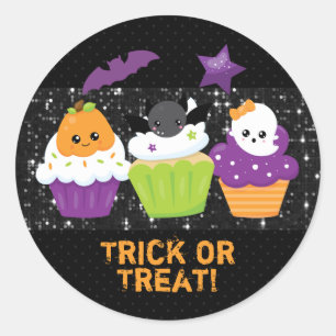 Kawaii Pompoen Vleermuis Halloween Cupcakes Ronde Sticker