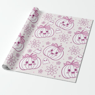 Kawaii pompoenen, geesten en bloemen cadeaupapier