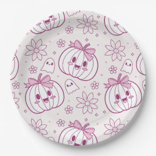 Kawaii pompoenen, geesten en bloemen papieren bordje