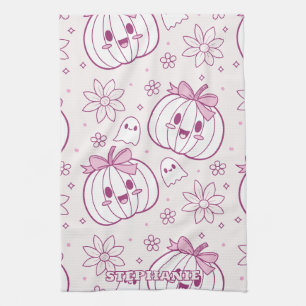 Kawaii pompoenen, geesten en bloemen theedoek