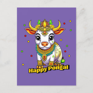 Kawaii Pongal Versierde Koe Briefkaart