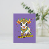 Kawaii Pongal Versierde Koe Briefkaart (Staand voorkant)