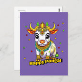 Kawaii Pongal Versierde Koe Briefkaart (Voorkant / Achterkant)